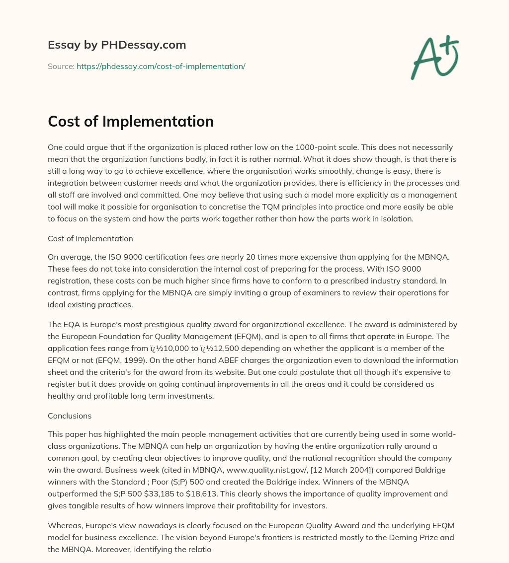 Cost of Implementation essay