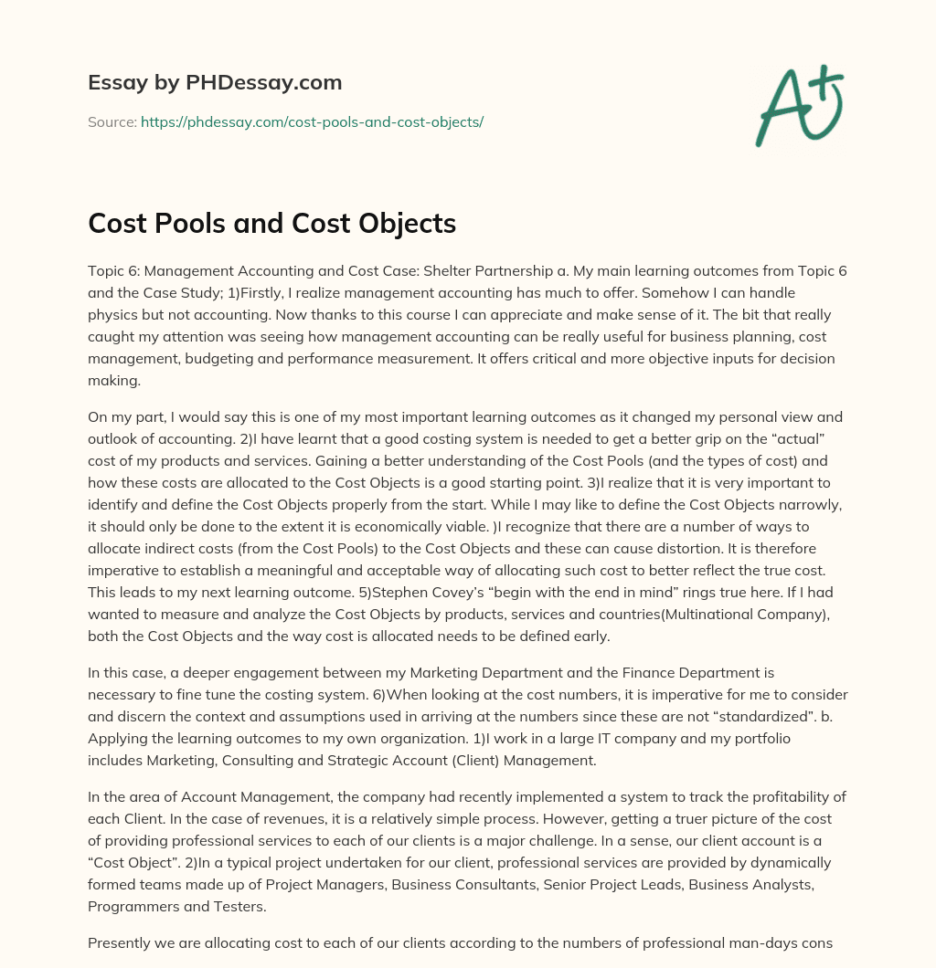 Cost Pools and Cost Objects essay