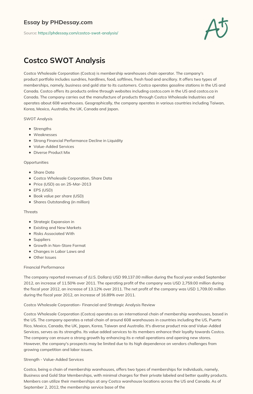 Costco SWOT Analysis