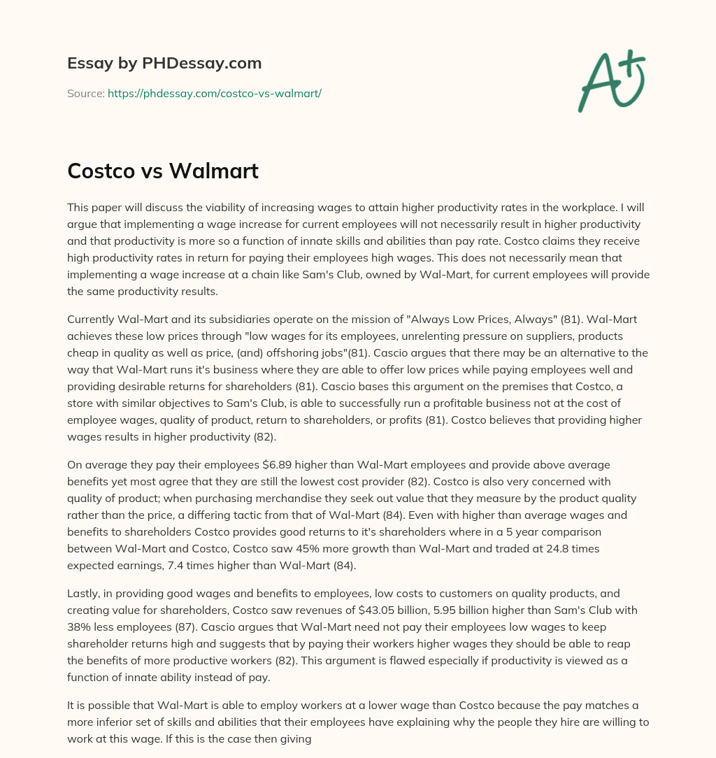 Costco vs Walmart essay