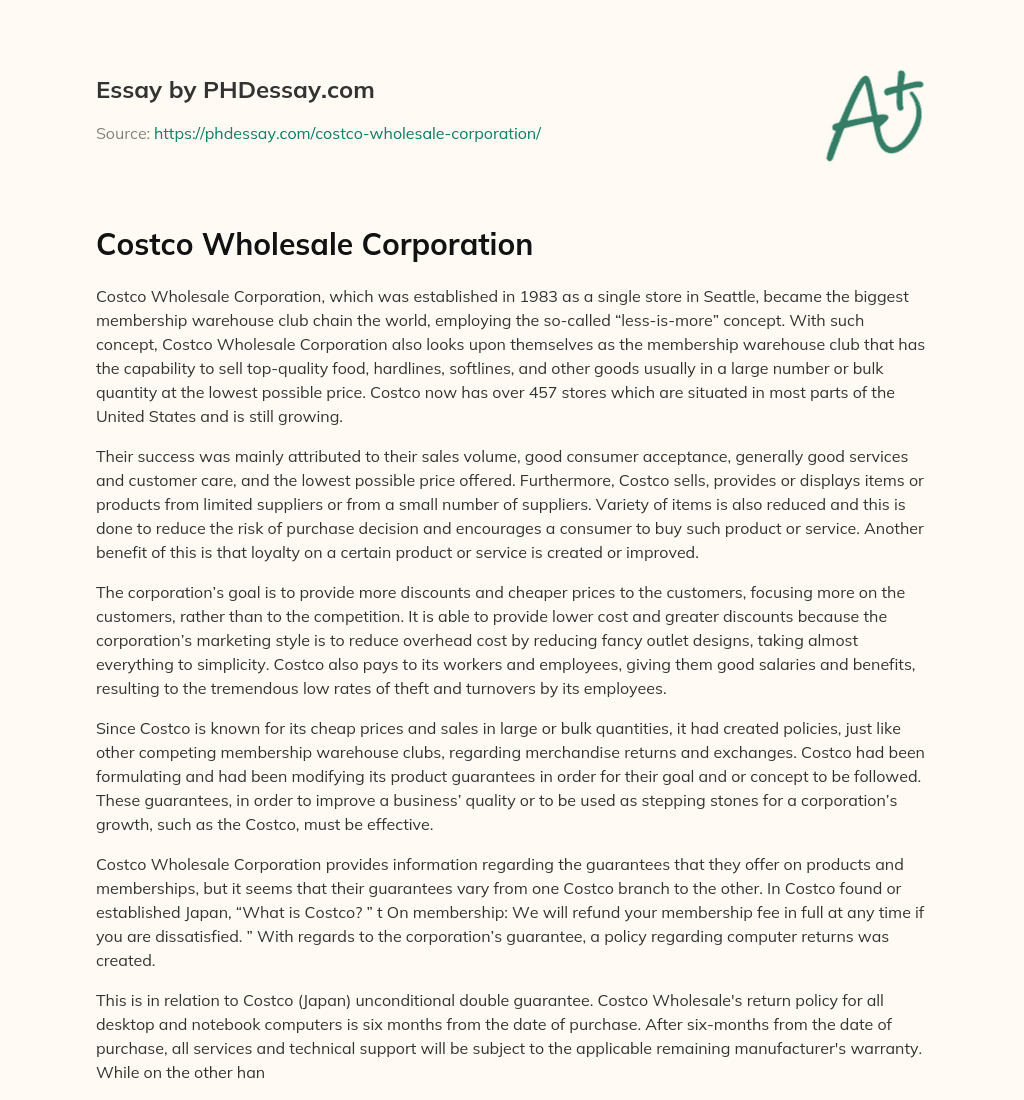 Costco Wholesale Corporation essay