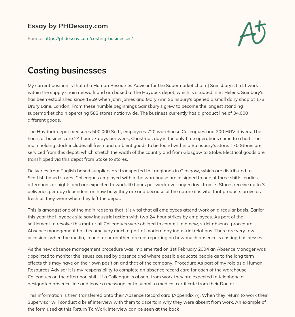 Costing businesses essay