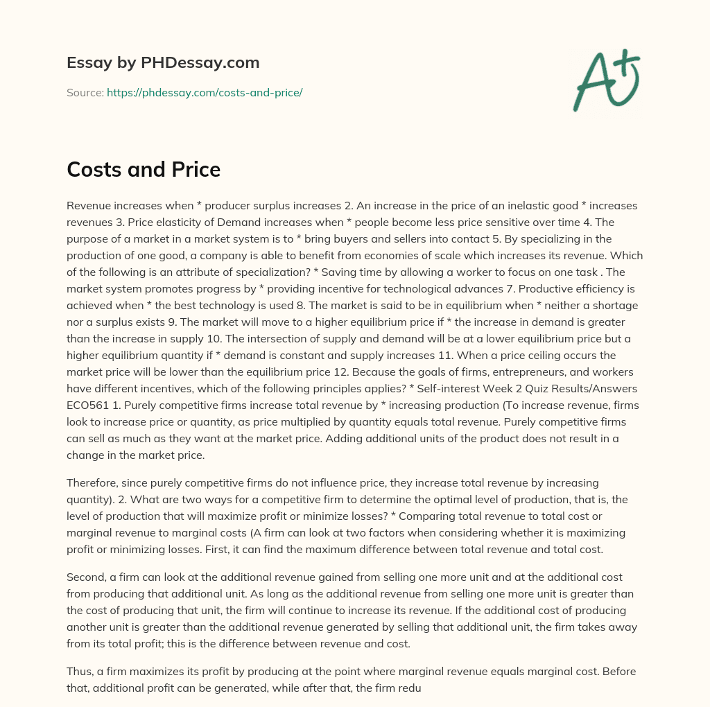 Costs and Price essay