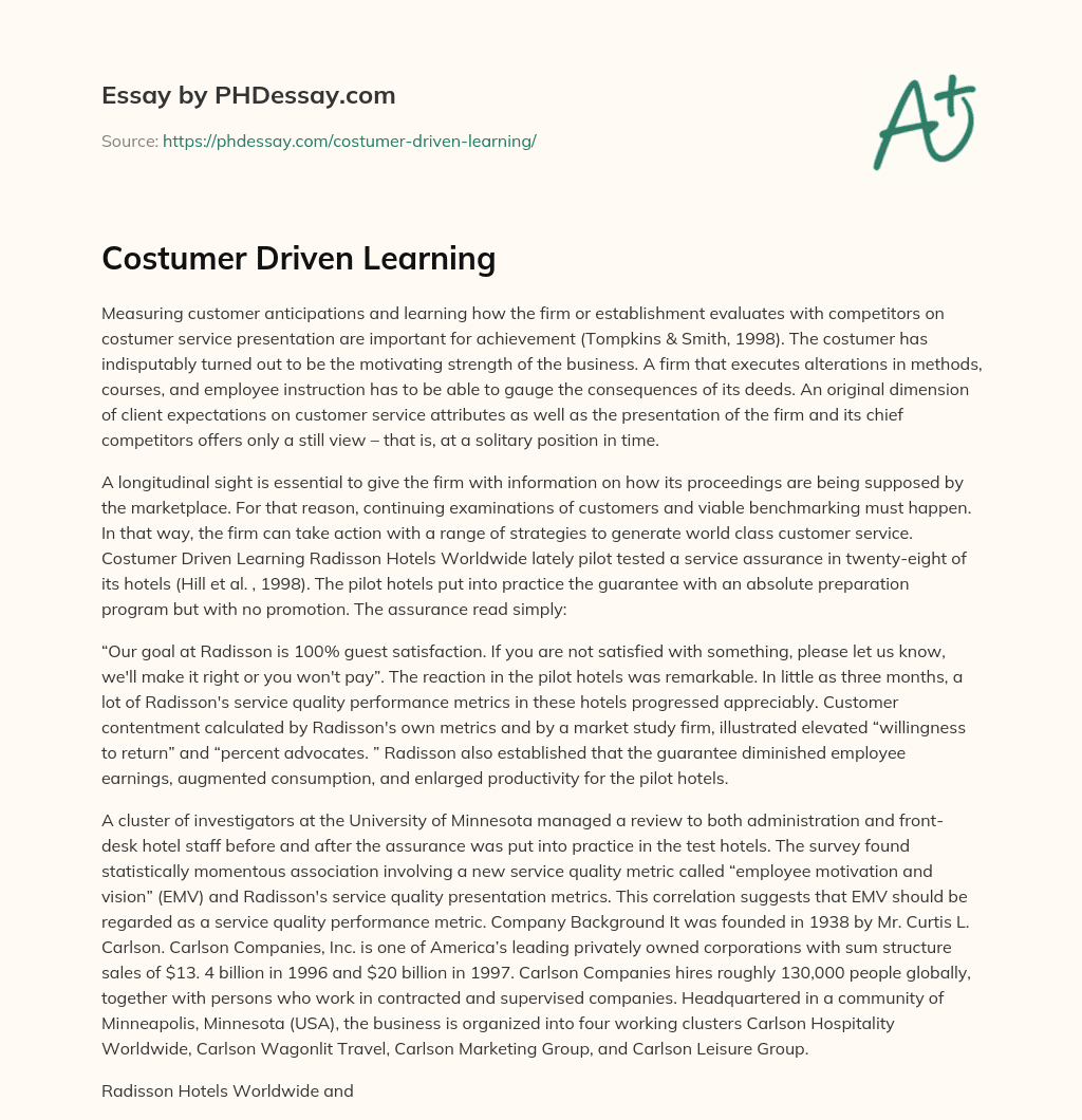 Costumer Driven Learning essay
