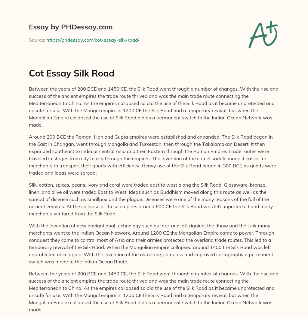 Cot Essay Silk Road essay
