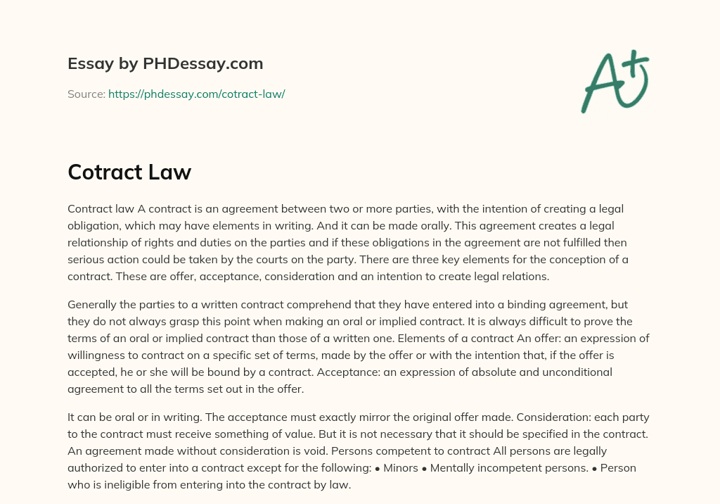 Understanding the Key Elements of Contract Law essay