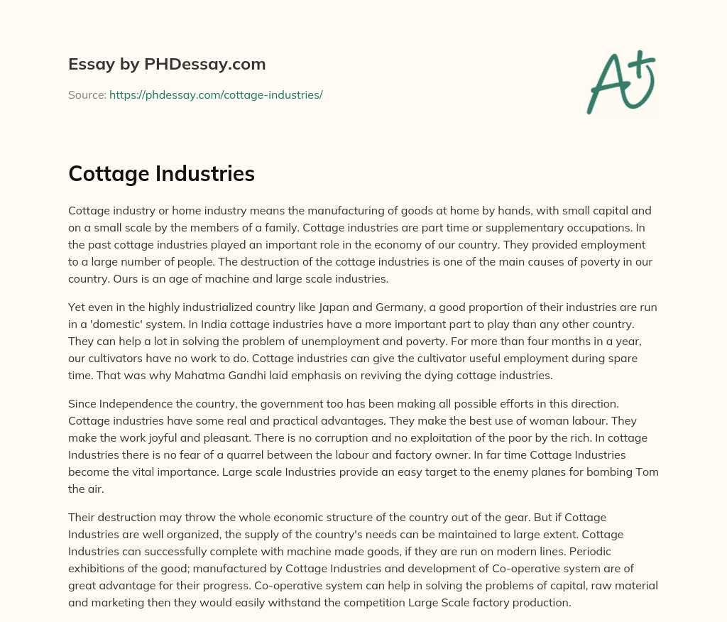 Cottage Industries essay