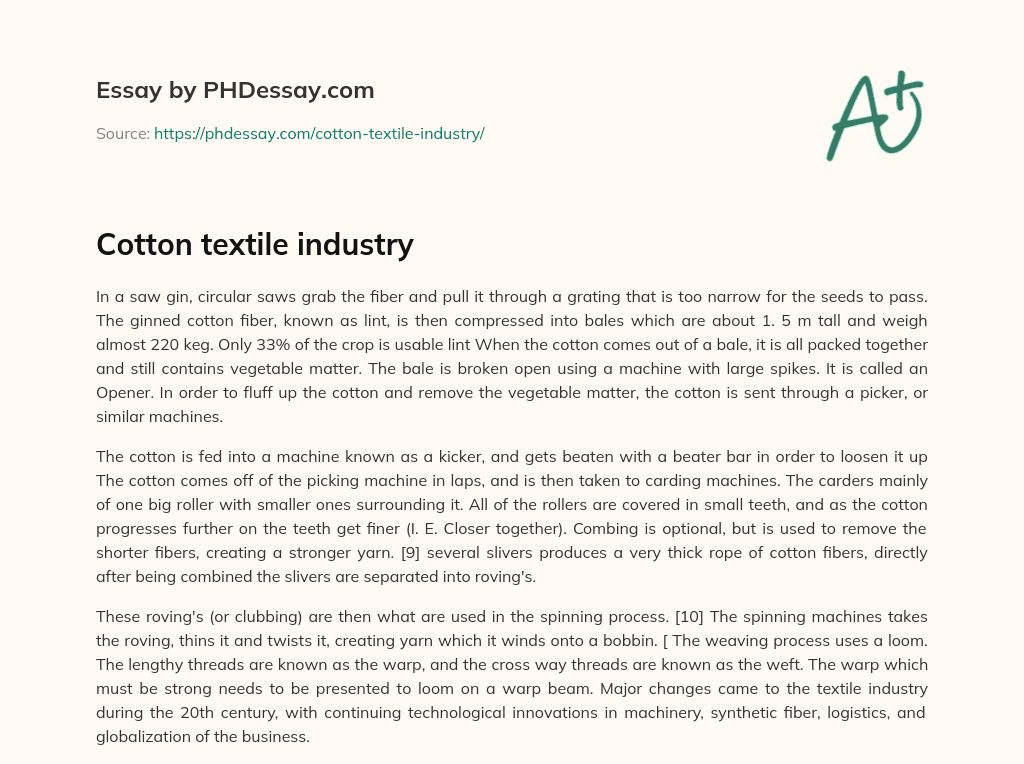 Cotton textile industry essay