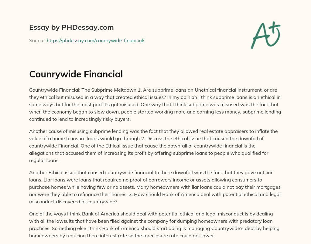 Counrywide Financial essay