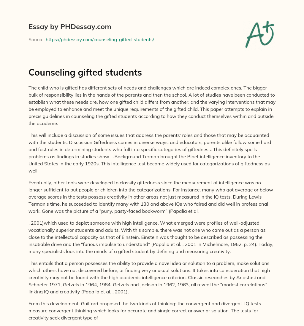 Counseling gifted students essay