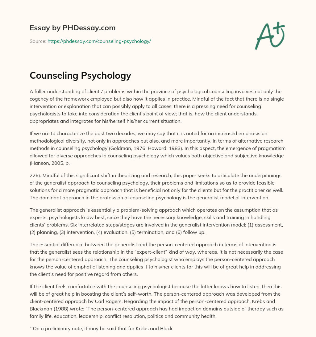 Counseling Psychology essay
