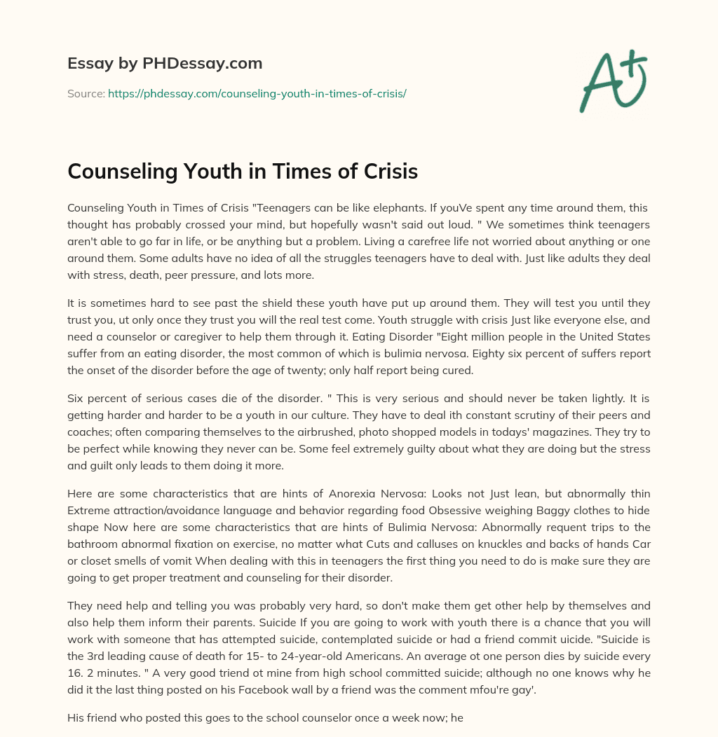 Counseling Youth in Times of Crisis essay