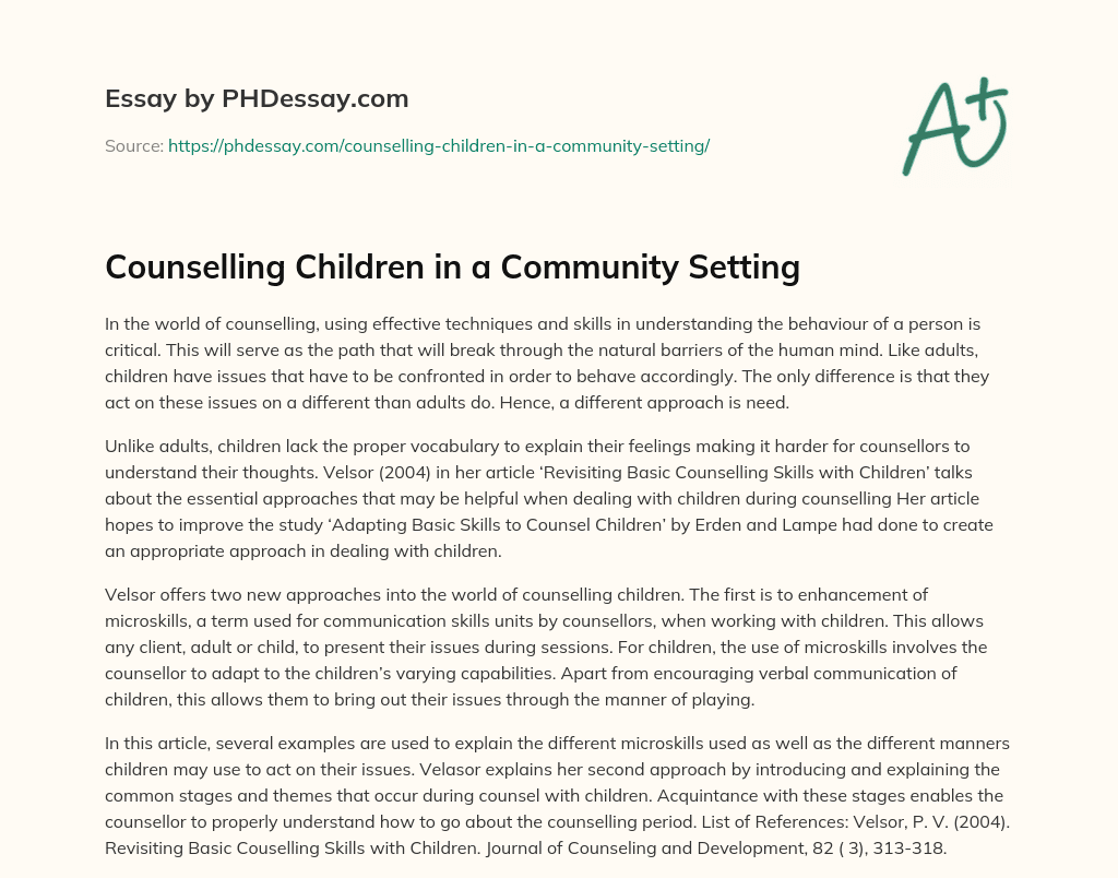 Counselling Children in a Community Setting essay