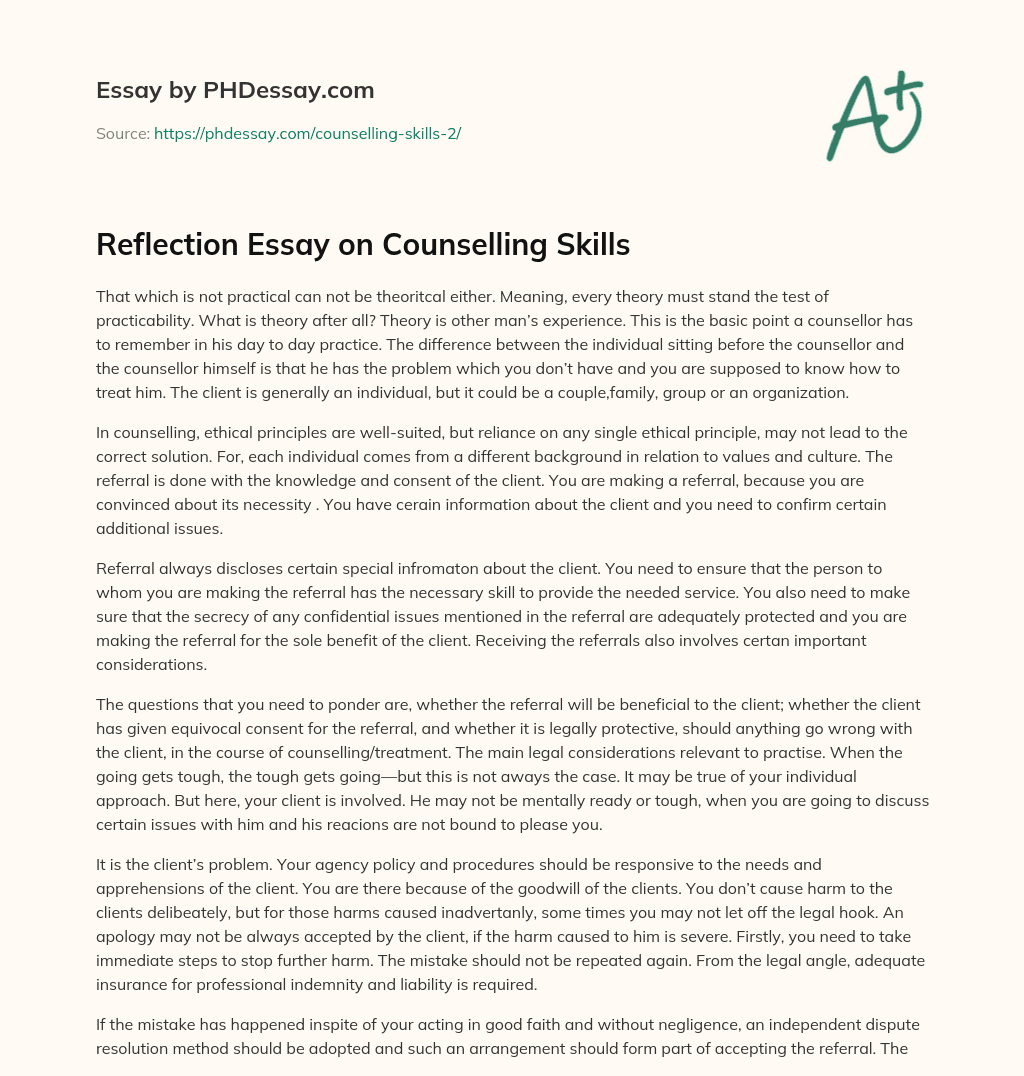 reflective essay on counselling skills