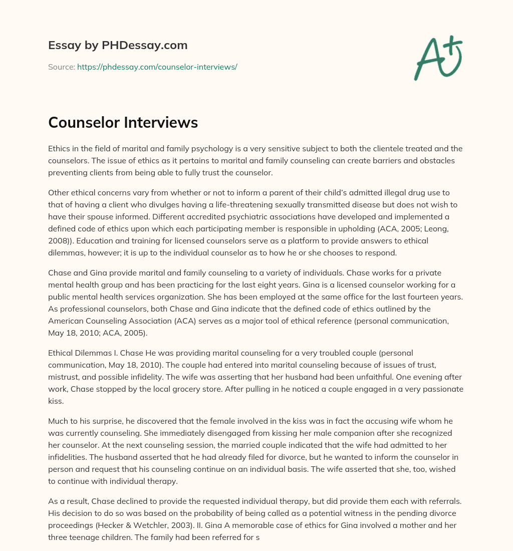 Counselor Interviews essay
