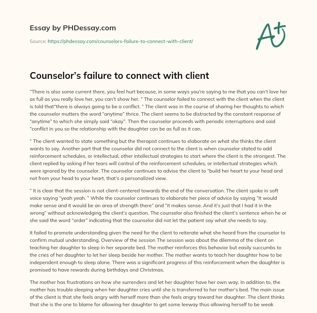 Counselor’s failure to connect with client essay