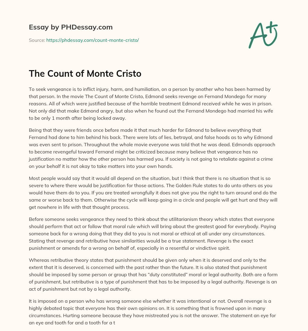 The Count of Monte Cristo essay