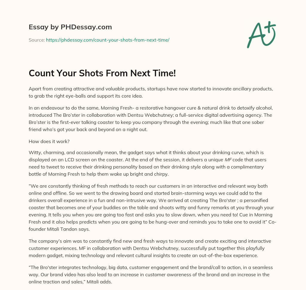 Count Your Shots From Next Time! essay