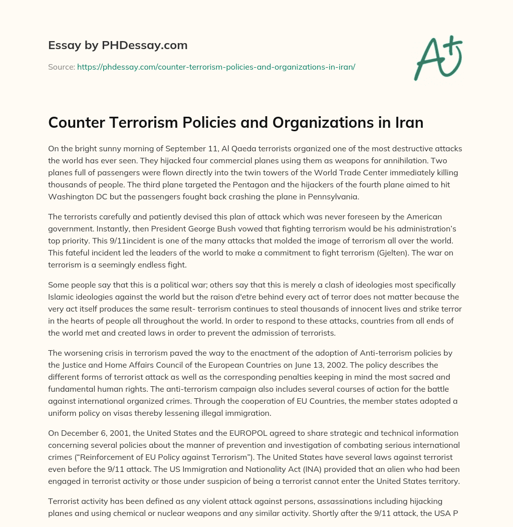 Counter Terrorism Policies and Organizations in Iran essay