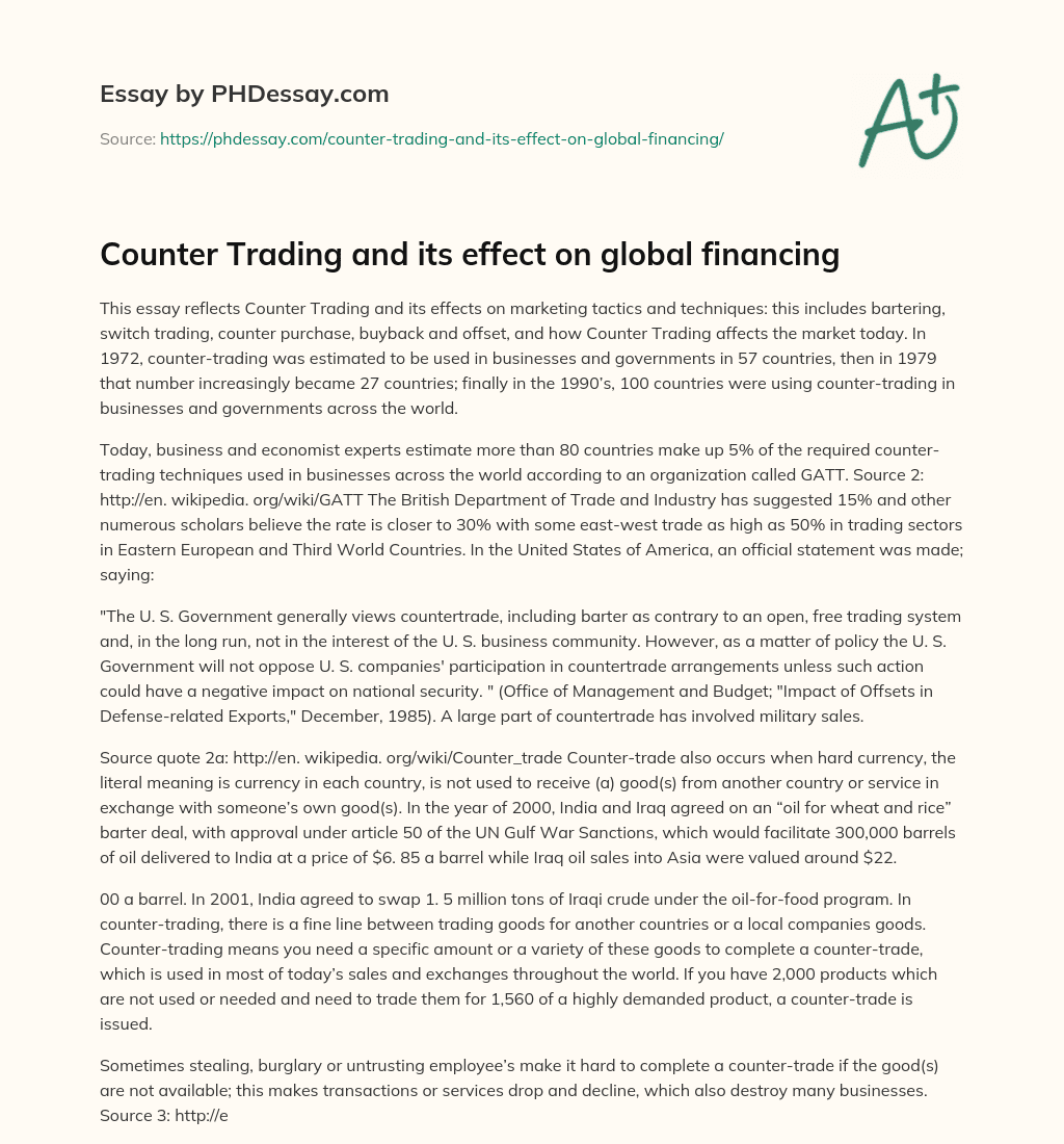 Counter Trading and its effect on global financing essay