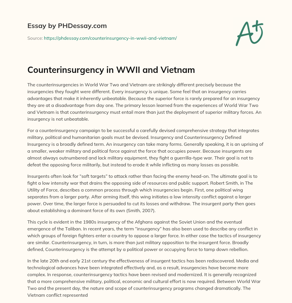 Counterinsurgency in WWII and Vietnam essay