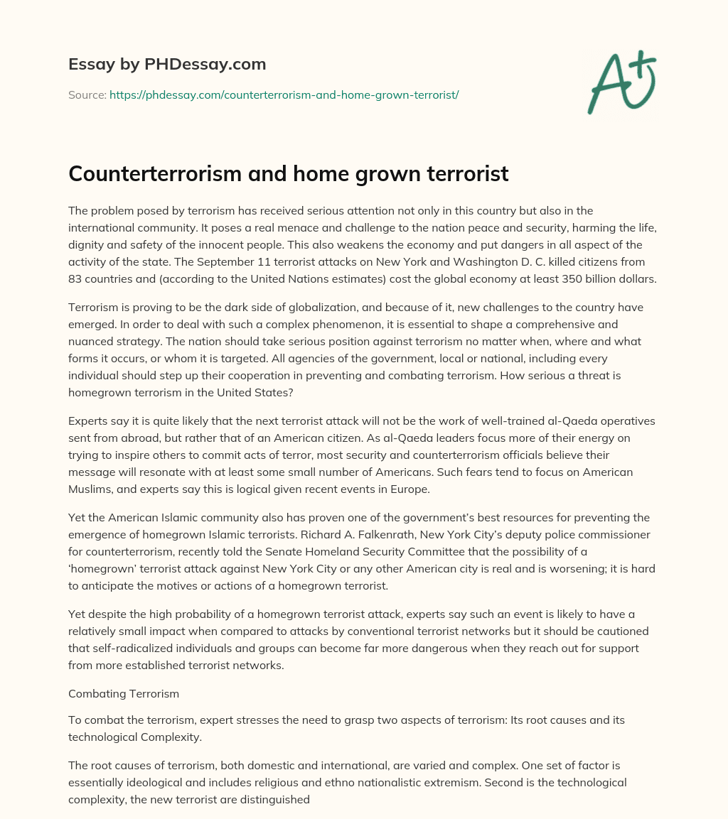 Counterterrorism and home grown terrorist essay