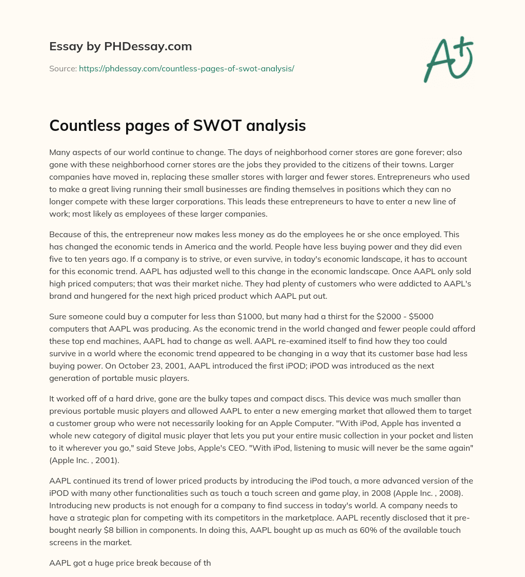 Countless pages of SWOT analysis essay