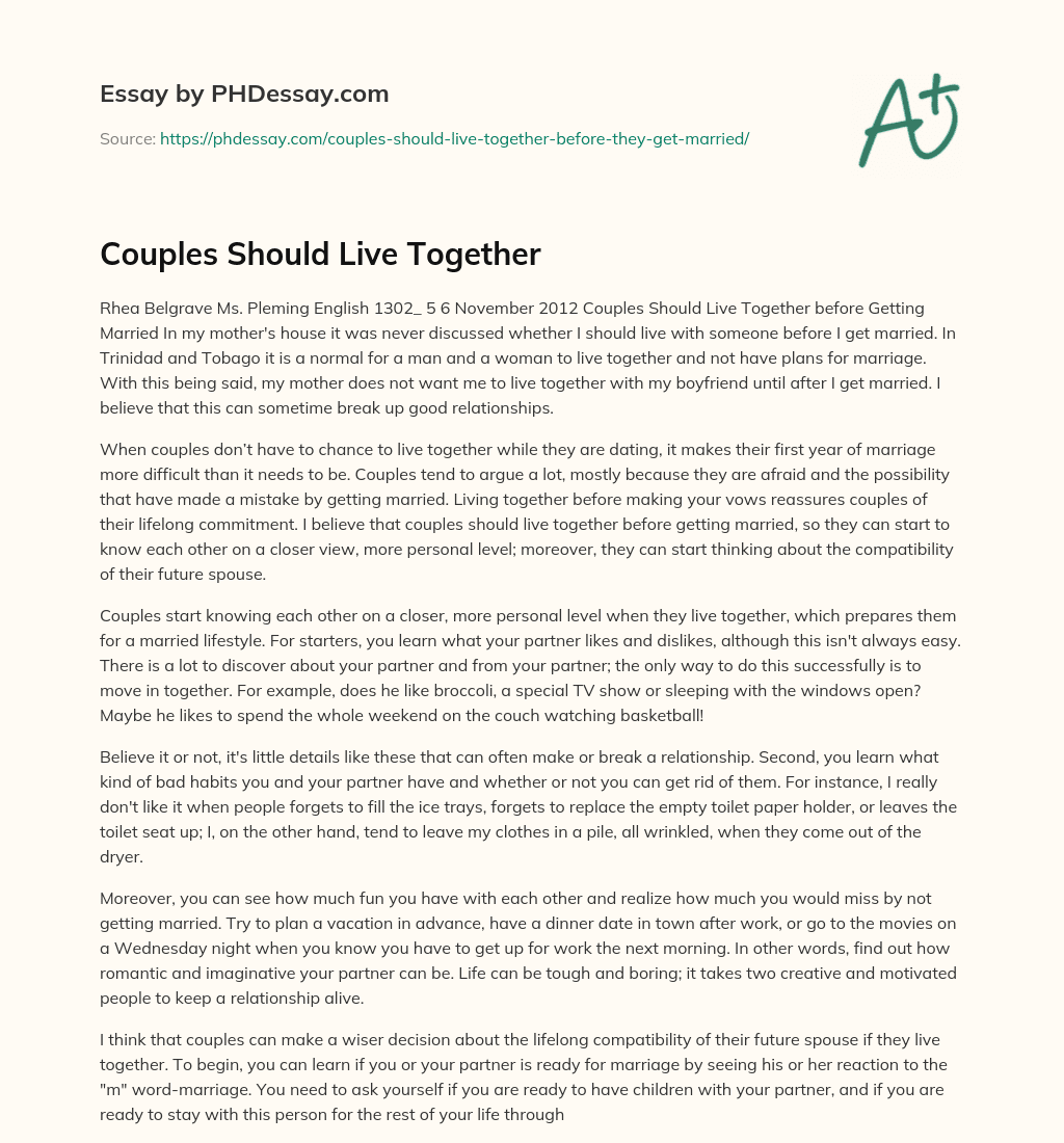 Couples Should Live Together essay