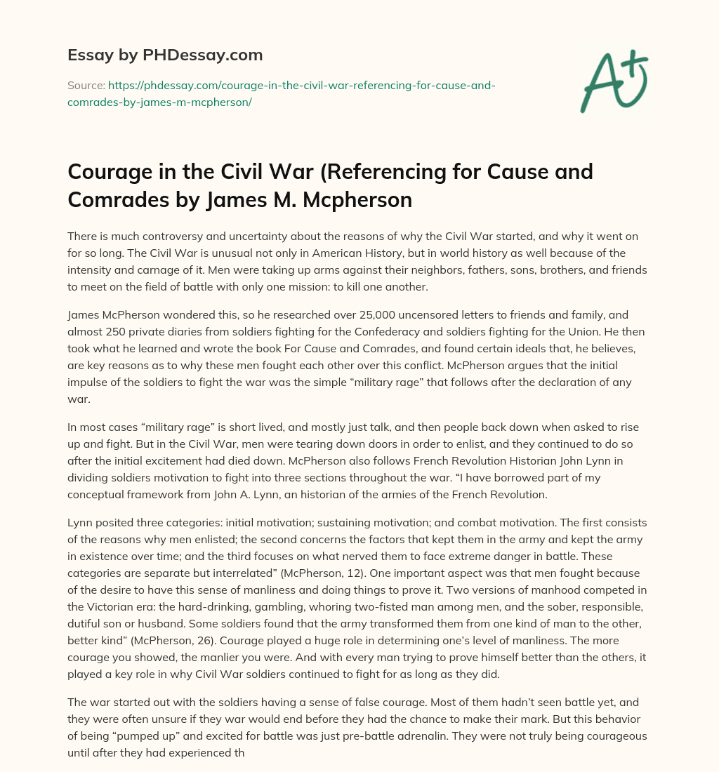 Courage in the Civil War (Referencing for Cause and Comrades by James M. Mcpherson essay