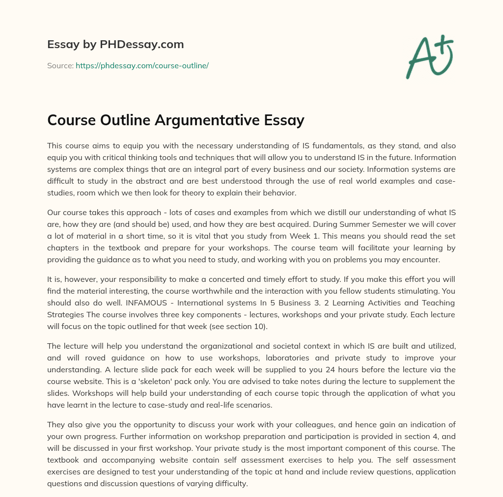 Course Outline Argumentative Essay essay