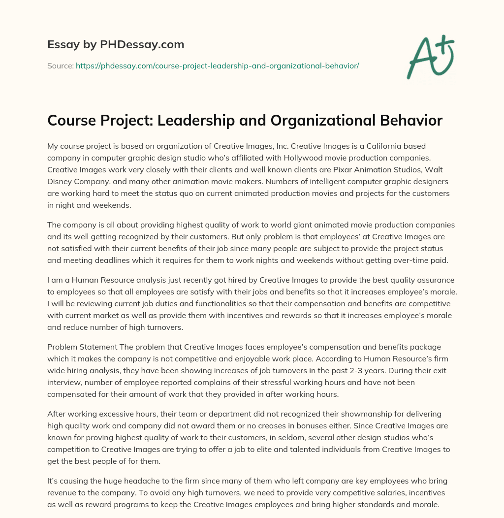 Course Project: Leadership and Organizational Behavior essay
