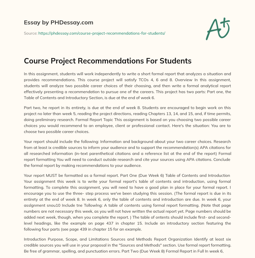 Course Project Recommendations For Students essay