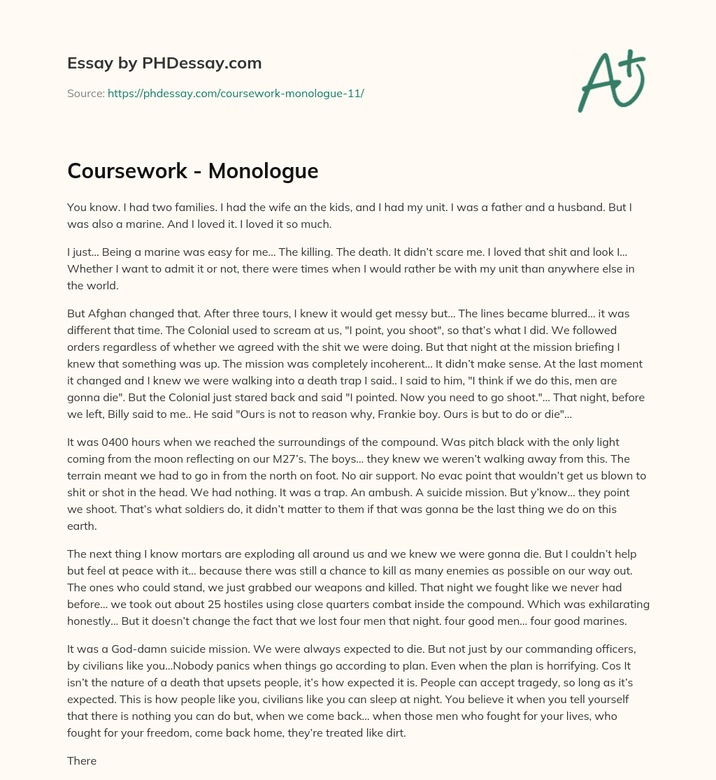 Coursework – Monologue essay