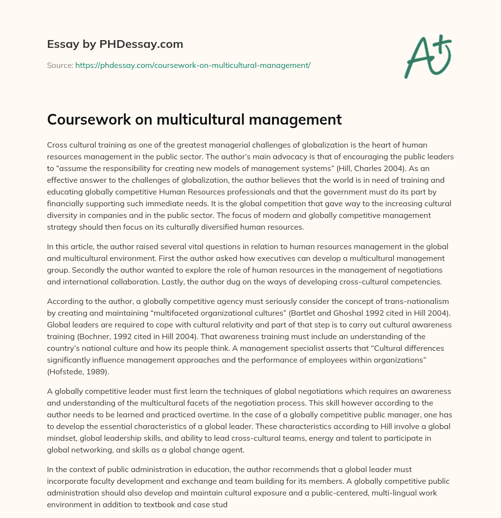 Coursework on multicultural management essay
