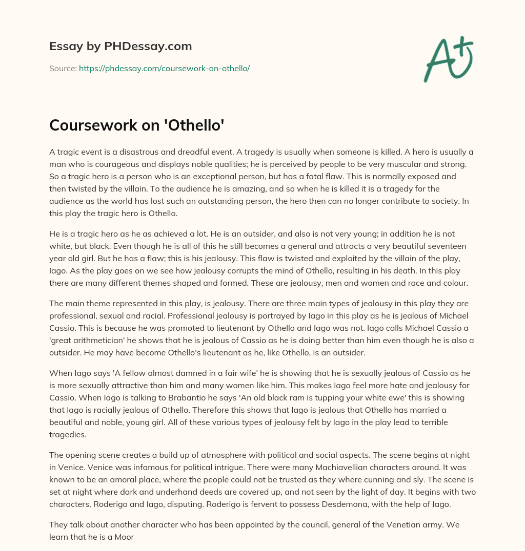 Coursework on ‘Othello’ essay