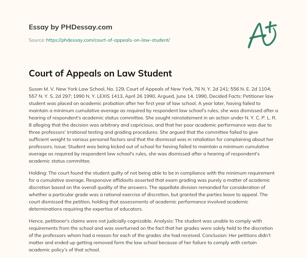 Court of Appeals on Law Student essay