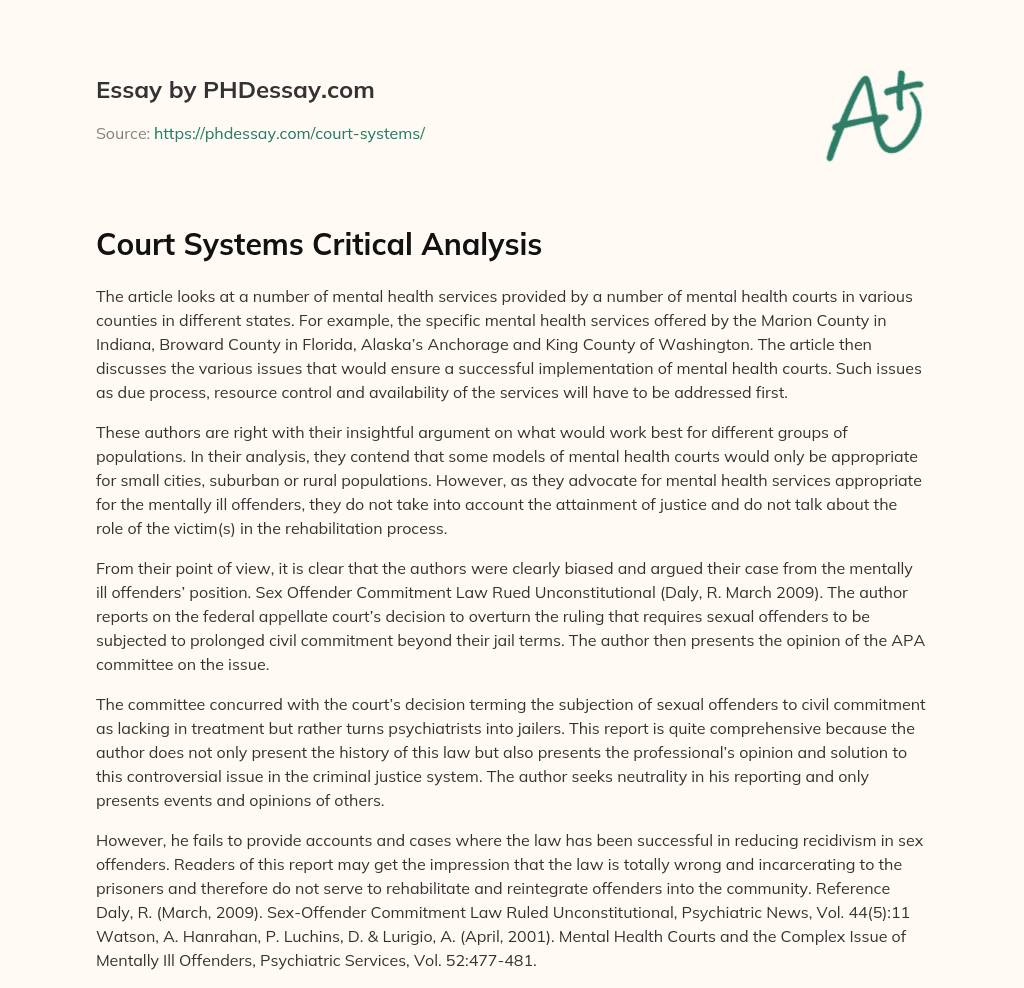 Court Systems Critical Analysis essay