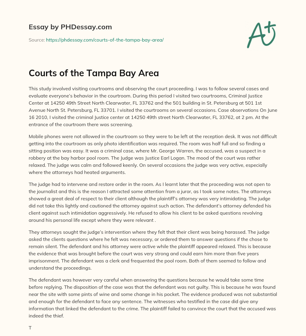 Courts of the Tampa Bay Area essay