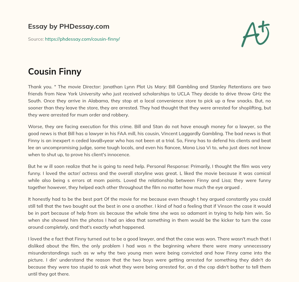 Cousin Finny essay