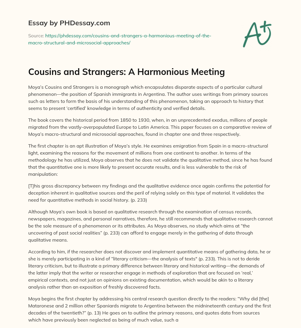 Cousins and Strangers: A Harmonious Meeting essay
