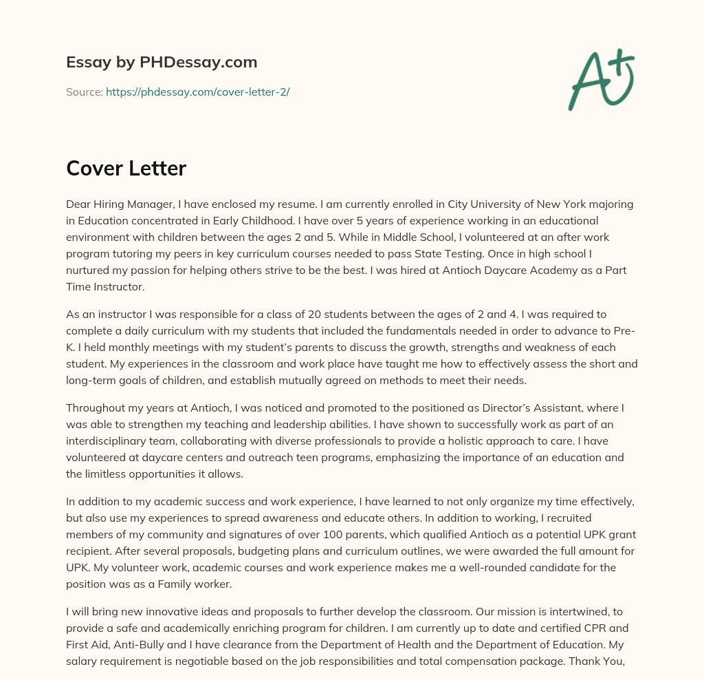 Cover Letter essay