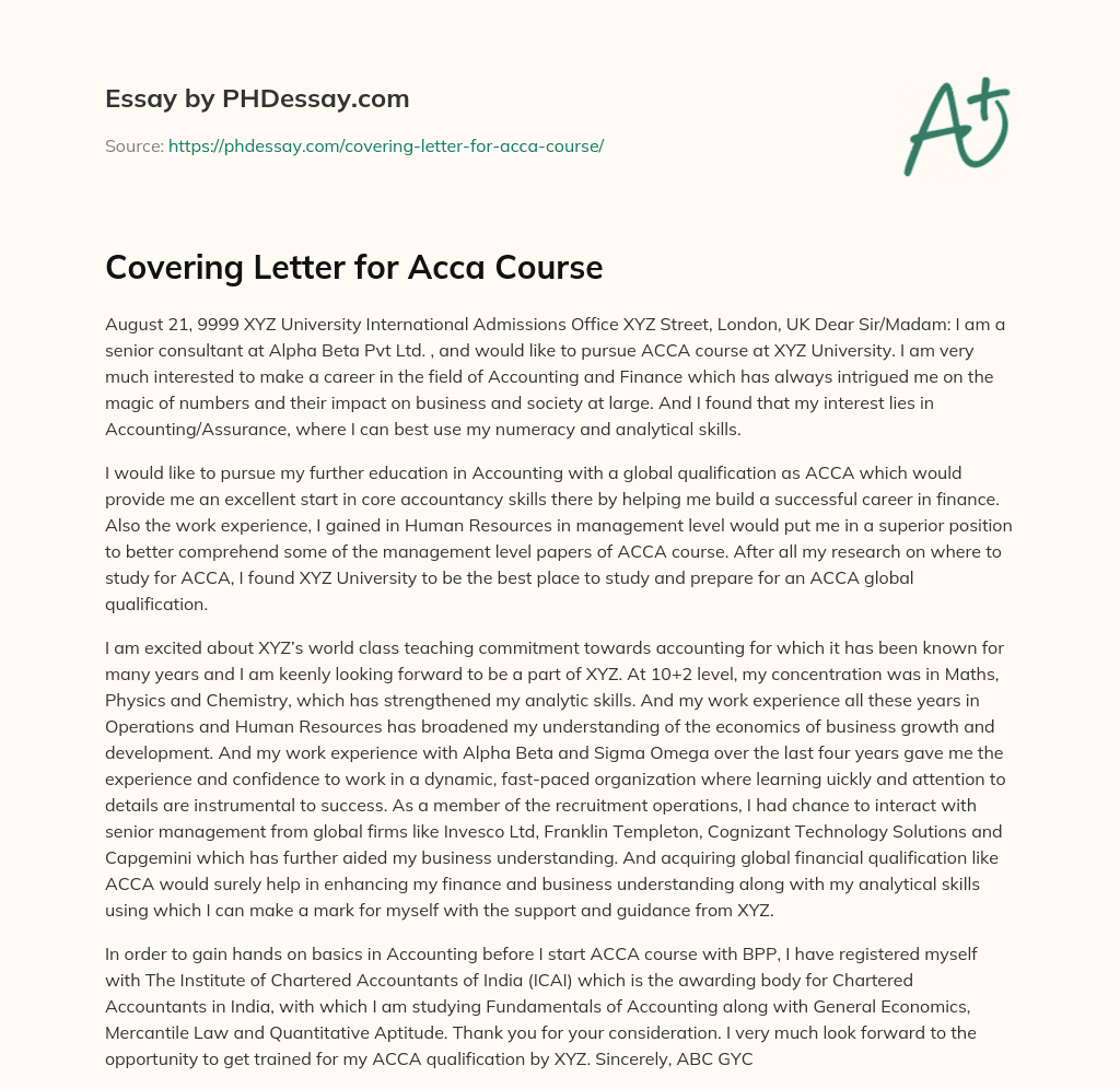 Covering Letter for Acca Course essay