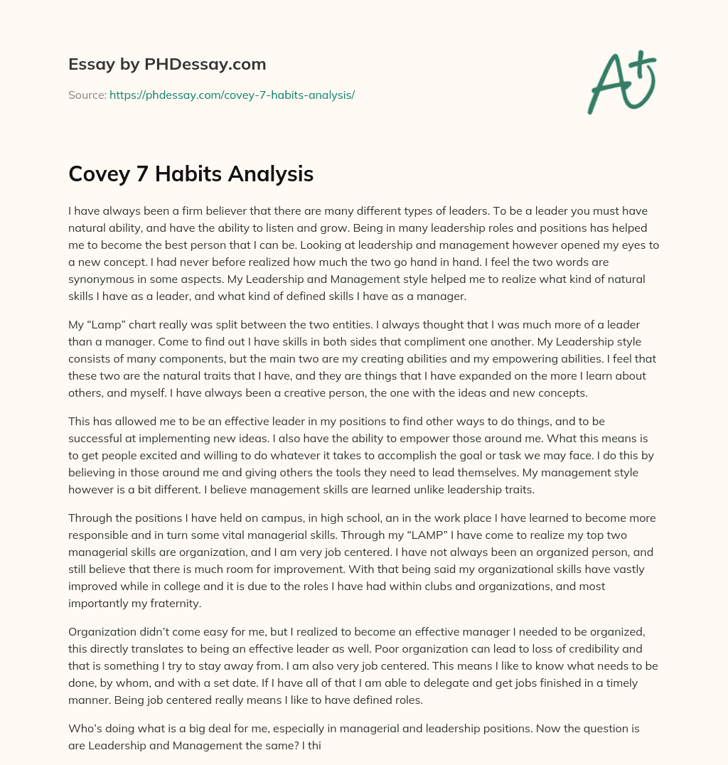 Covey 7 Habits Analysis essay
