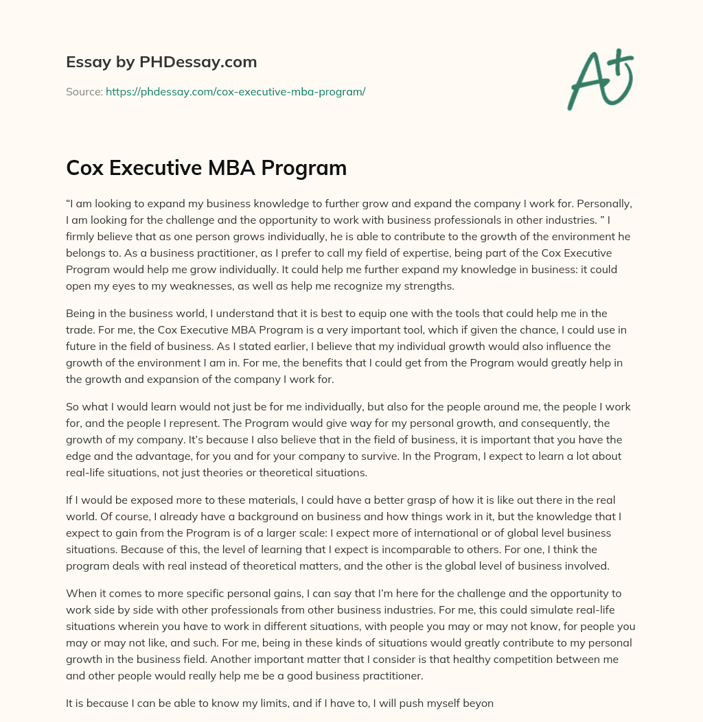 Cox Executive MBA Program essay