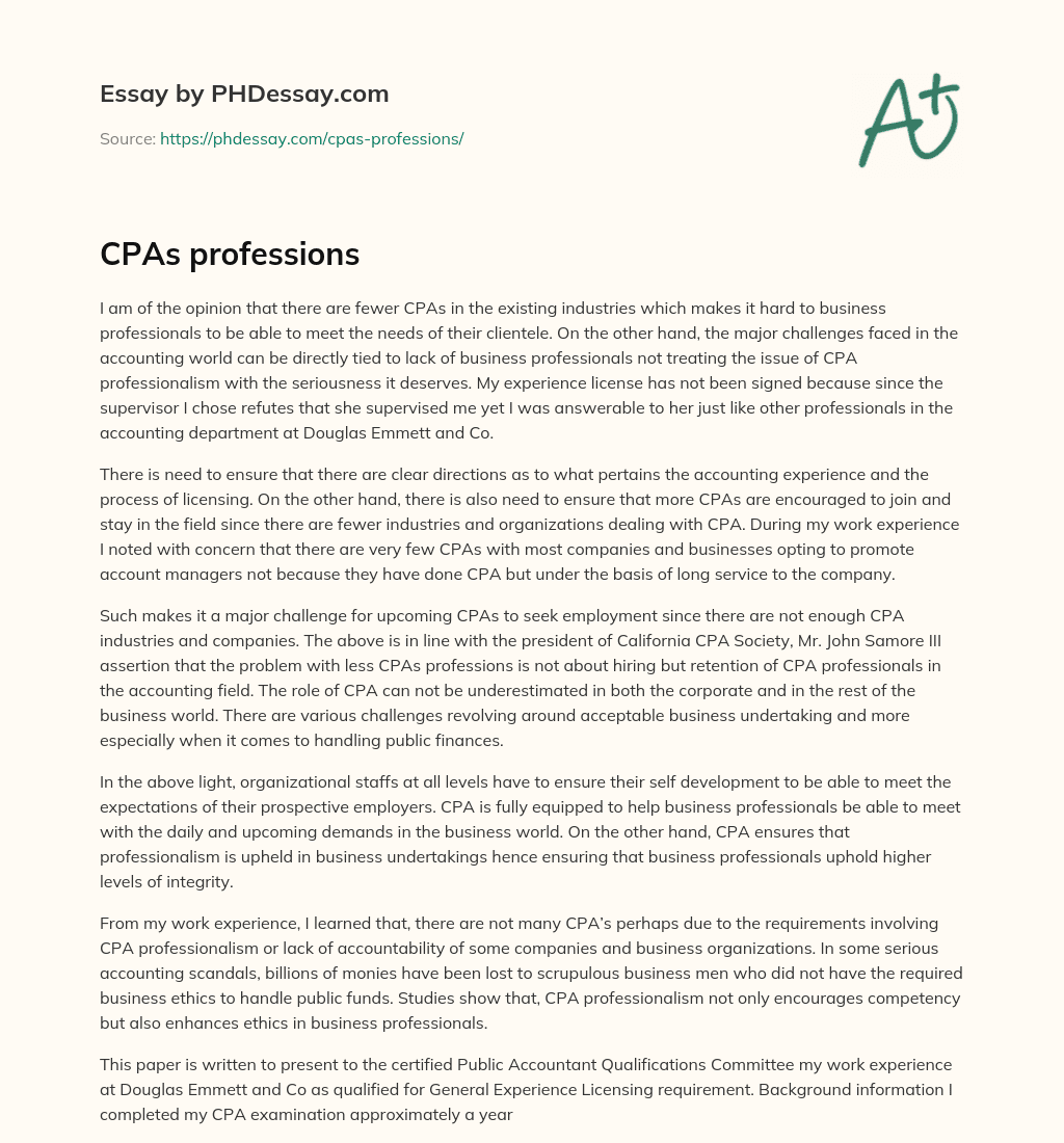 CPAs professions essay