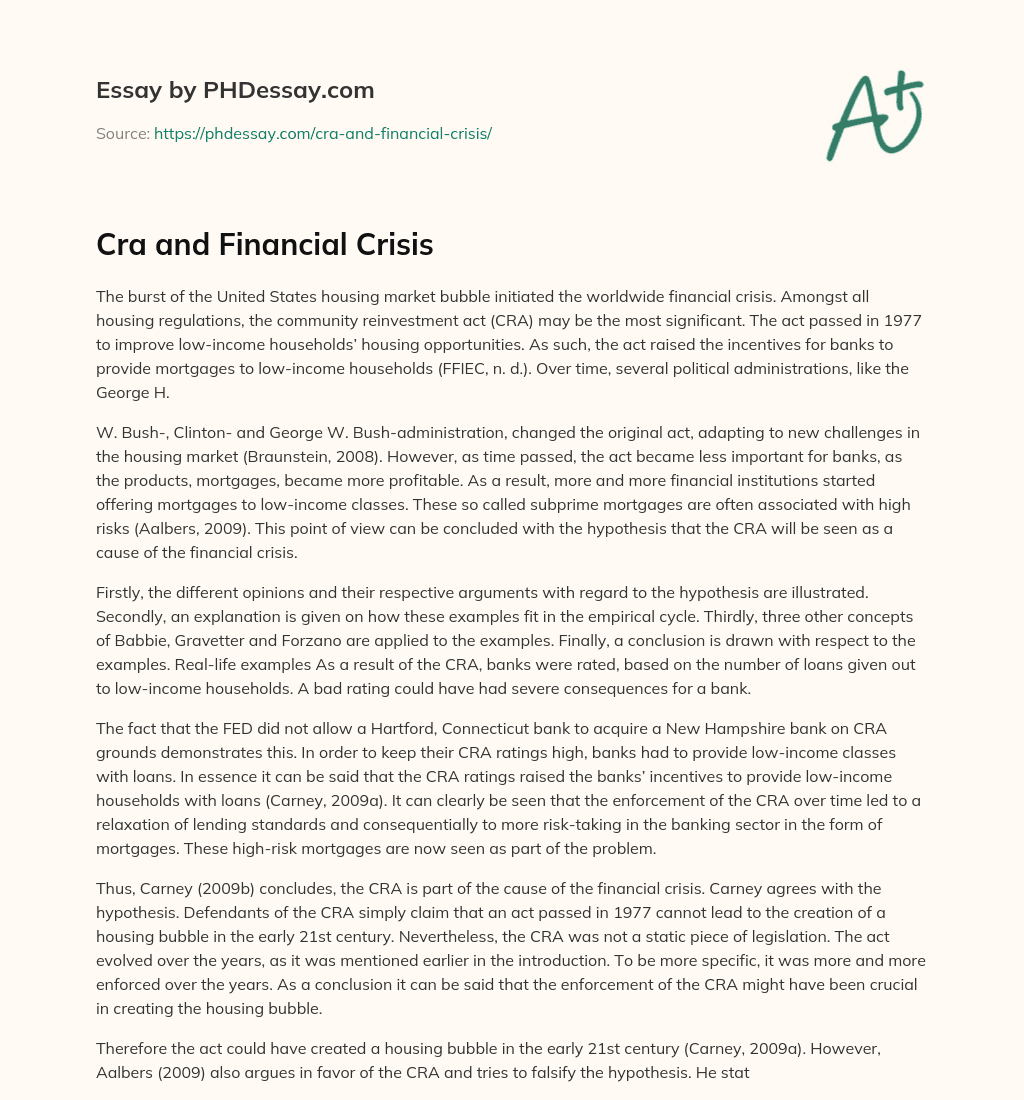 Cra and Financial Crisis essay