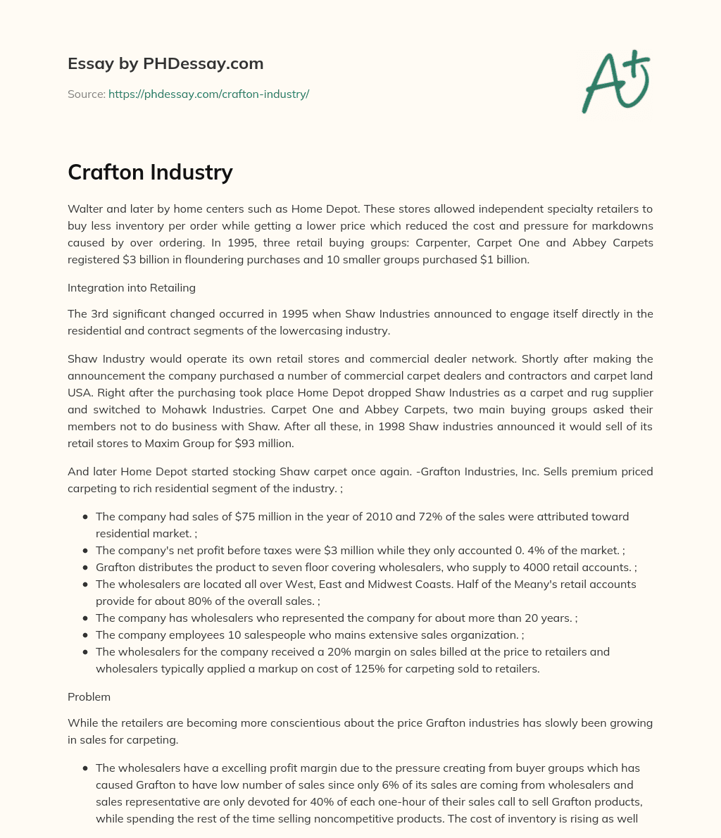 Crafton Industry essay