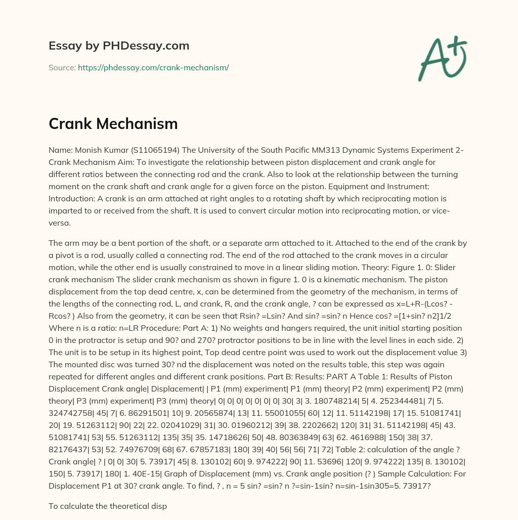 Crank Mechanism essay