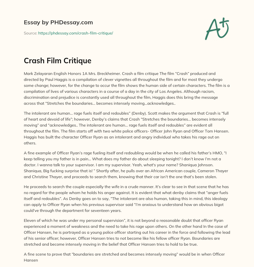 Crash Film Critique essay
