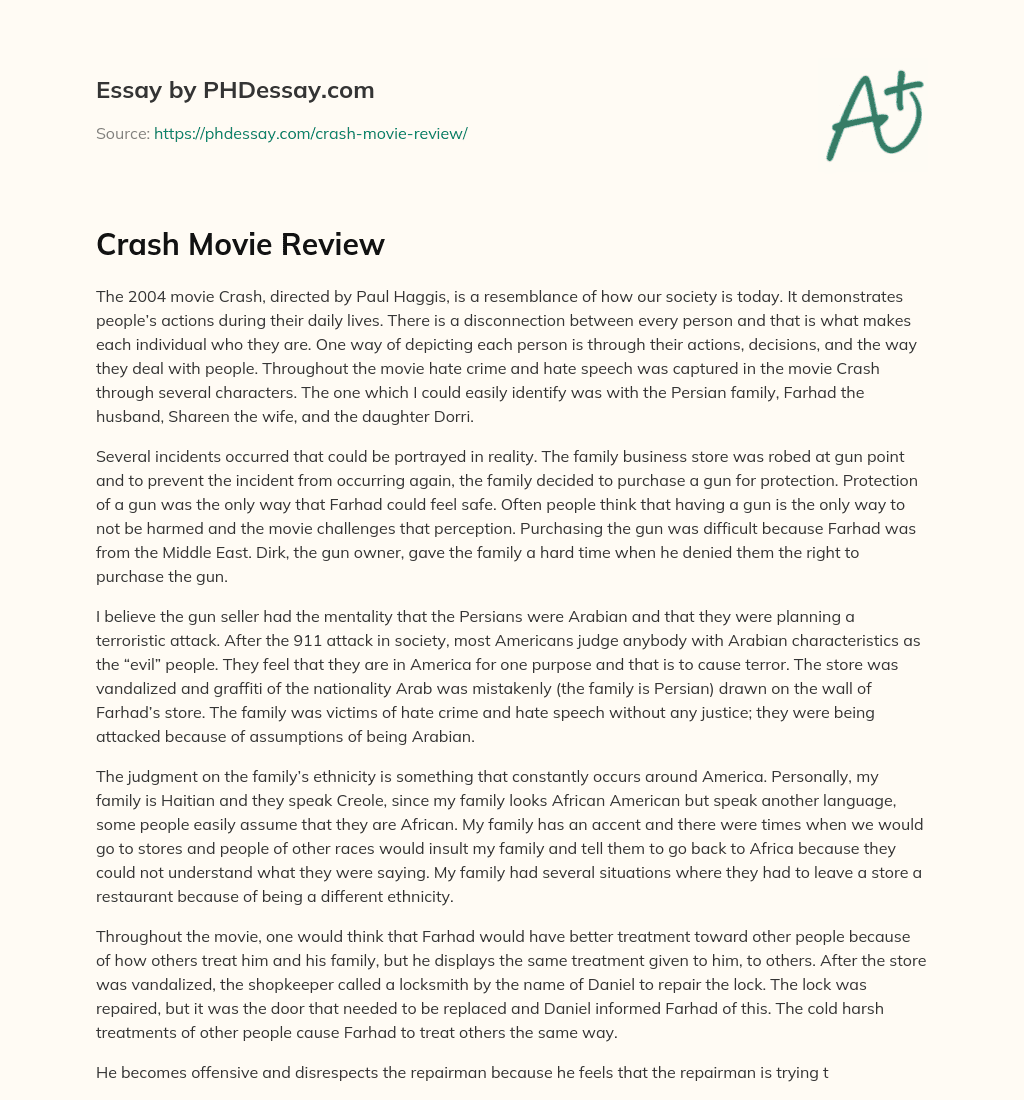 Crash Movie Review essay